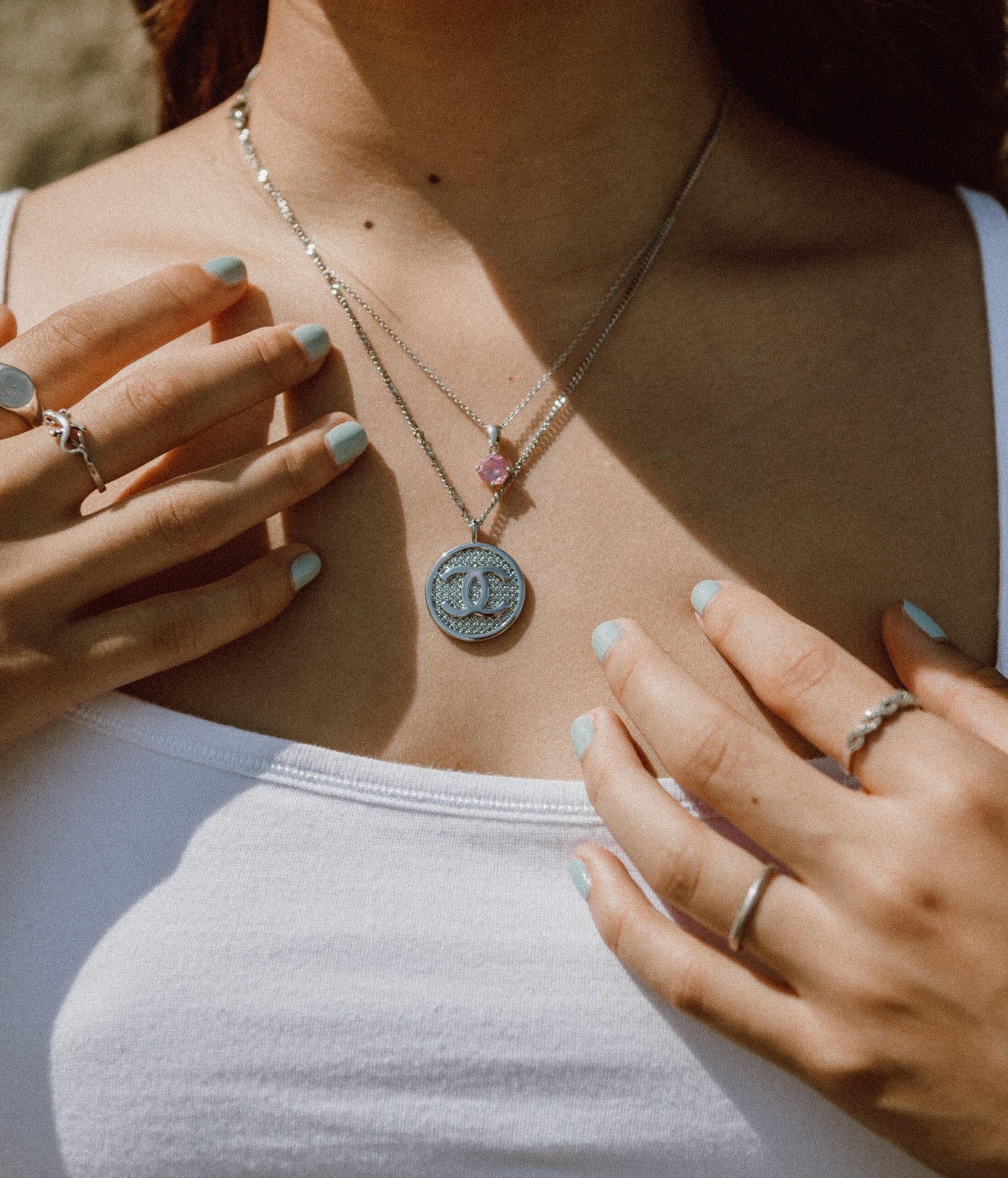 Girl wearing necklace pendant